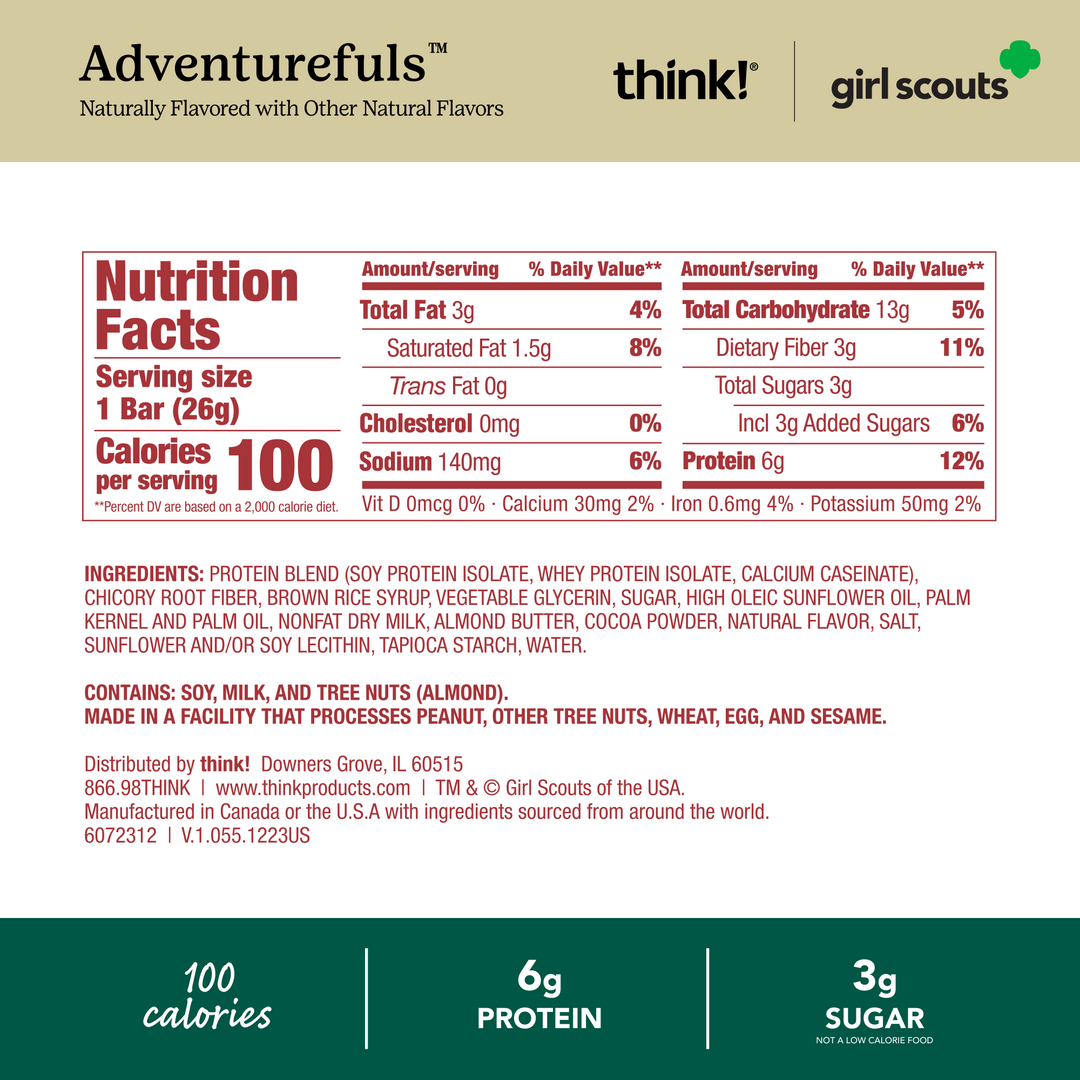 Nutrition label for Adventurefuls bars by think! and Girl Scouts