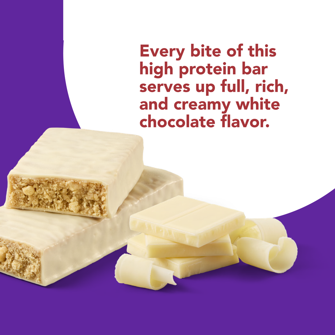 High Protein Bar, White Chocolate -  Every bite of this high protein bar serves up full, rich and creamy white chocolate flavor.