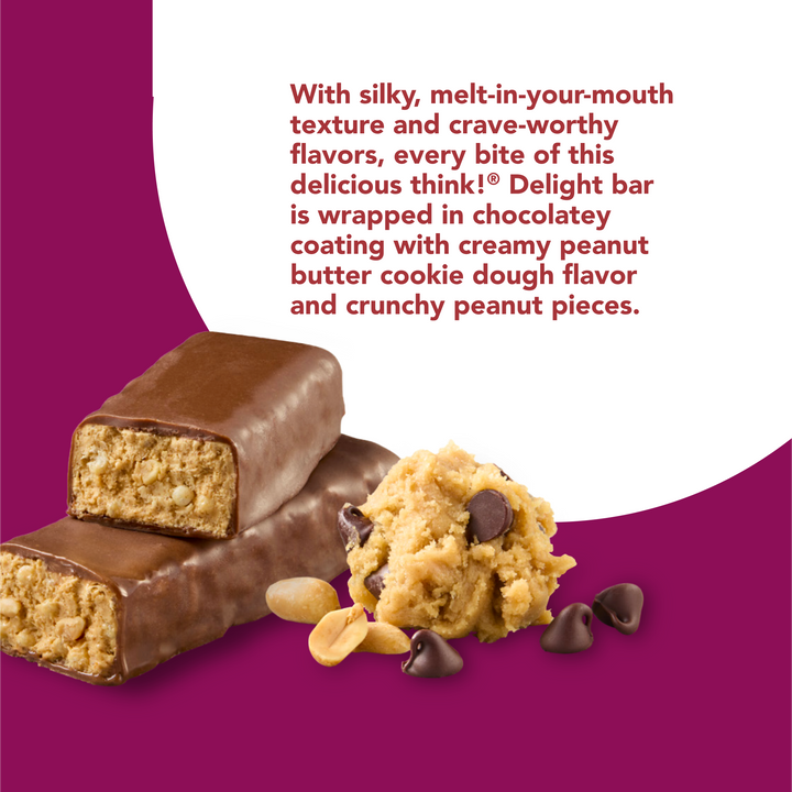 Delight, Peanut Butter Chocolate Cookie Dough - Delight, Chocolate Mousse - with silky, melt-in-your-mouth texture and crave-worthy flavors, every bite of this delicious think Delight bar is wrapped in chocolatey coating with creamy peanut butter cookie dough flavor and crunchy peanut pieces.
